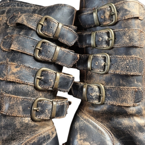 🩶Rare- BED|STÜ "Fiona" Distressed Leather Moto Victorian Combat Boots - Picture 7 of 16